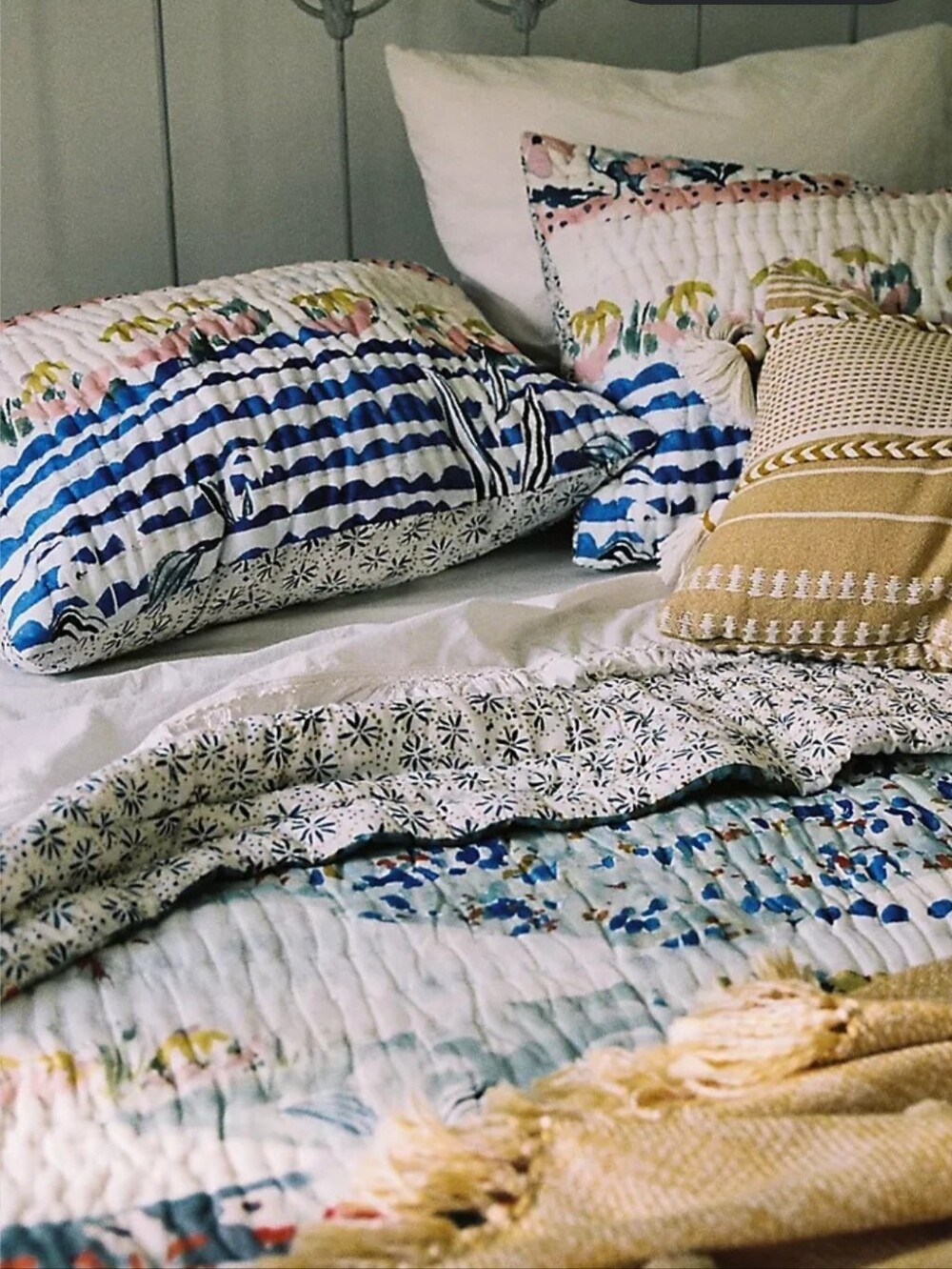 Anthropologie Rosalind Print Cotton Voile Quilted Shams - Picture 2 of 12